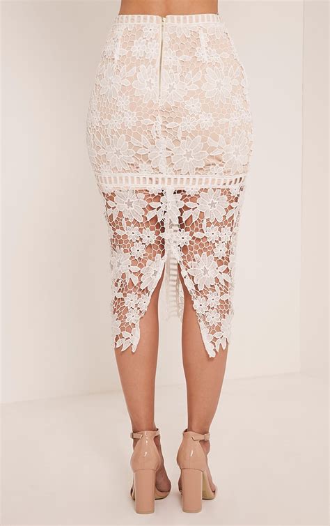 Janae White Crochet Lace Midi Skirt Skirts Prettylittlething