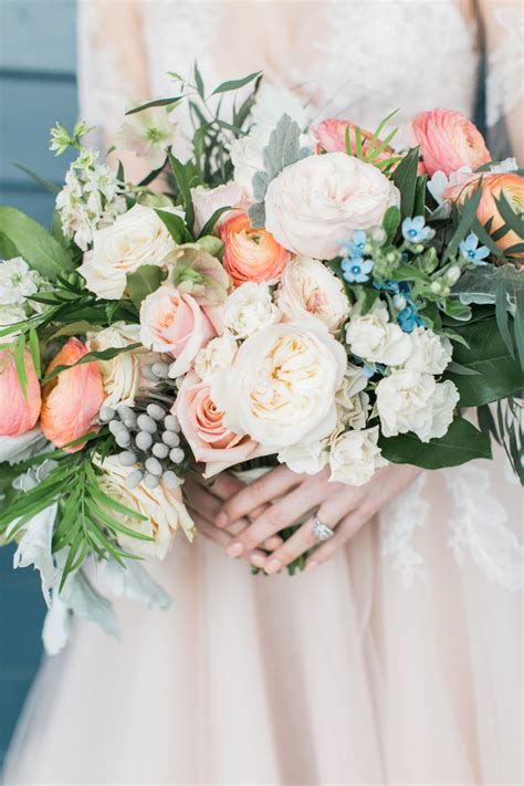 Blush And Pale Coral Bridal Bouquet With Blue Elizabeth Anne Designs