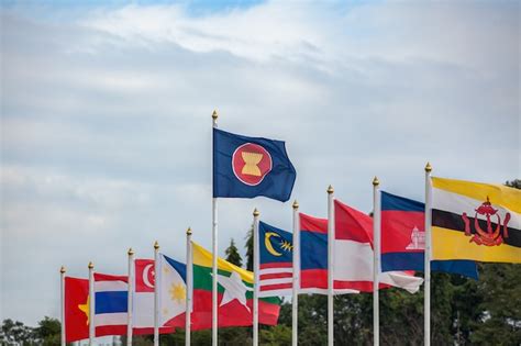 Asean Economic Community Flags Southeast Asia Countries And Sky