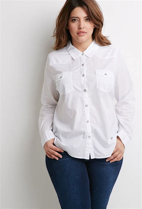 Forever 21 Plus Size Classic Two Pocket Shirt In White Lyst
