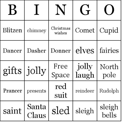 Santa Claus Bingo Cards