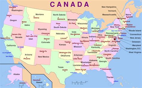 Information on state abbreviations, flags, capitals, capitol buildings, and original territories. Map of USA with the States and Capital Cities | America ...
