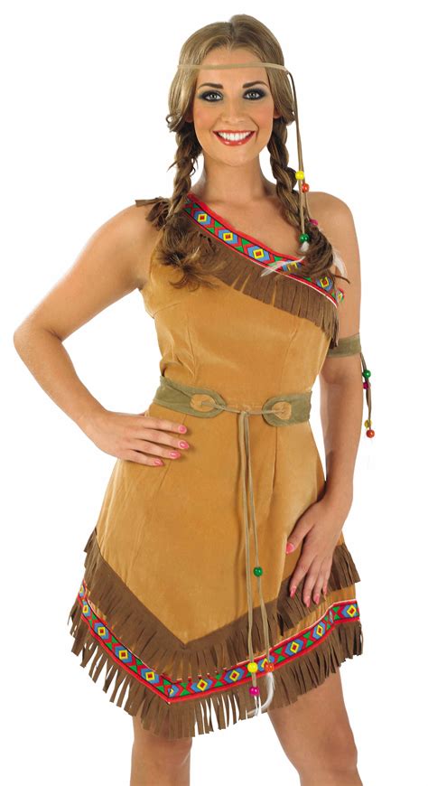 Pocahontas Costume Womens Ladies Red Indian Squaw Western Fancy Dress Uk 8 18 Kostüme