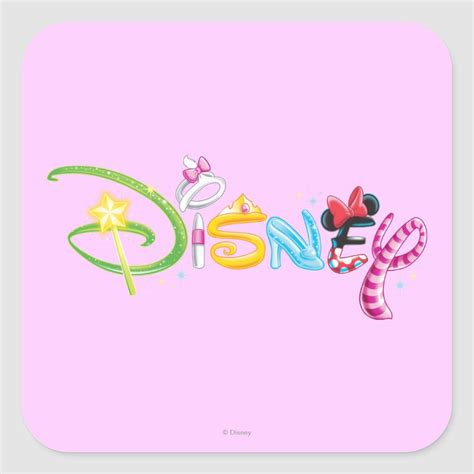 Disney Logo Girl Characters Square Sticker Zazzle Disney Logo