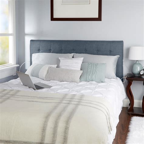 If you would like conserve some good amount of space in your bedroom there is probably nothing better than to do it using wood headboards. Silverwood Audrey Tufted Powered Dark Gray King Headboard ...