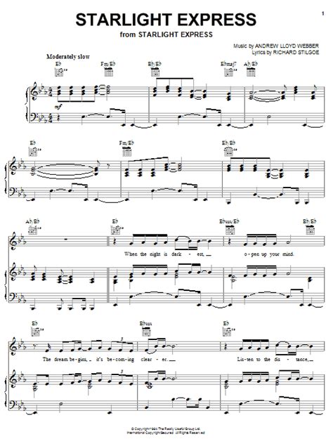 The starlight express is a mythical engine told of in legend. Starlight Express Sheet Music | Andrew Lloyd Webber | Piano, Vocal & Guitar (Right-Hand Melody)