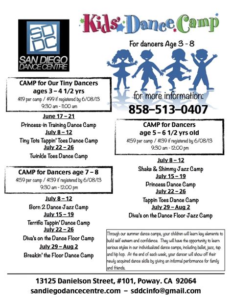 Summer Dance Camp Flyer 2013 San Diego Dance Centre Summer Dance