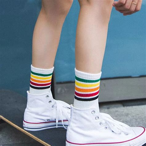 New Spring Summer Harajuku Cool Skateborad Short Rainbow Socks Art Women Fashion Cotton Cocks
