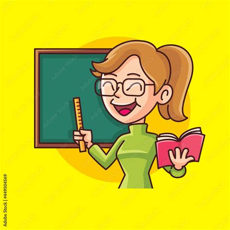 Online Education Learning Class Cartoon Cute Female Teacher Holding