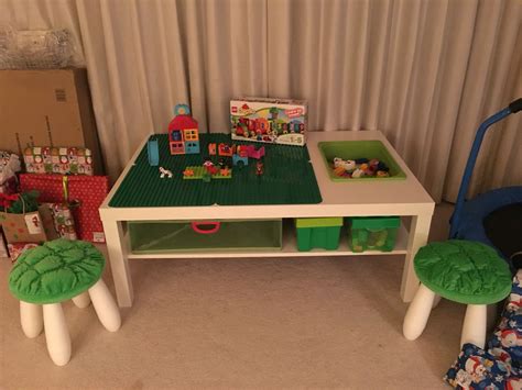 I like how they're arranged in the corner, so they're out of the way, but there's still room for two children to build and play together. Ikea hack. Lego duplo table for my son. | Trey | Pinterest ...