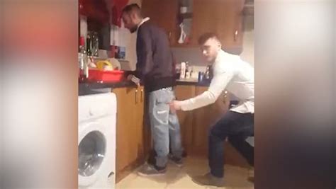 Man Loses His Balance After Friend Ripped His Trousers Off For A Prank Video Daily Mail Online