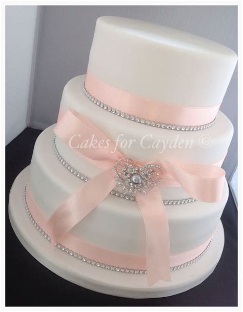 3 Tier Ivory And Peach Wedding Cake Peach Wedding Wedding Cakes