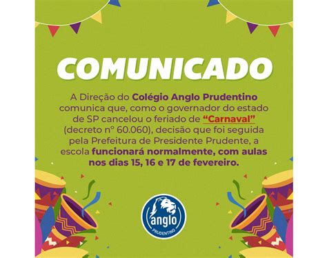 We would like to show you a description here but the site won't allow us. Comunicado sobre o feriado de carnaval! - Colégio Anglo ...