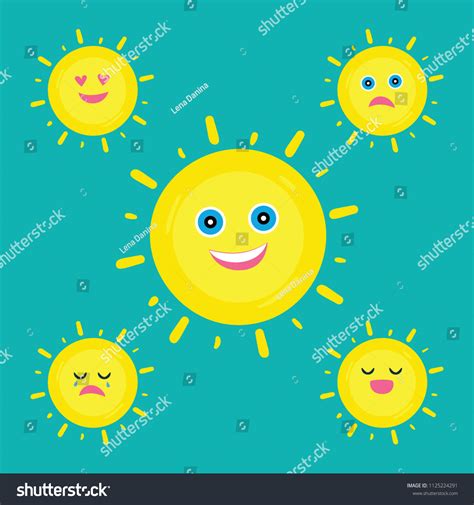 Summer Sun Smiley Face Set Different Stock Vector Royalty Free