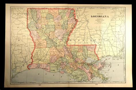Large Antique Map Louisiana Early 1900s Original 1901 Antique Map
