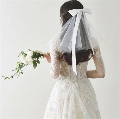 Korea Short Wedding Veil With Bow Tie Detail Etsy