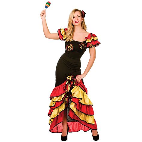 Kostuums Verkleedkleding Ladies Spanish Senorita Costume Adults Flamenco Dancer Fancy Dress