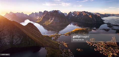 Midnight Sun Over Reine Lofoten Norway Stock Photo Getty Images
