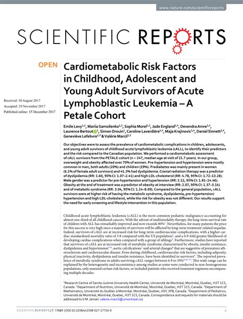 Pdf Cardiometabolic Risk Factors In Childhood Adolescent And Young