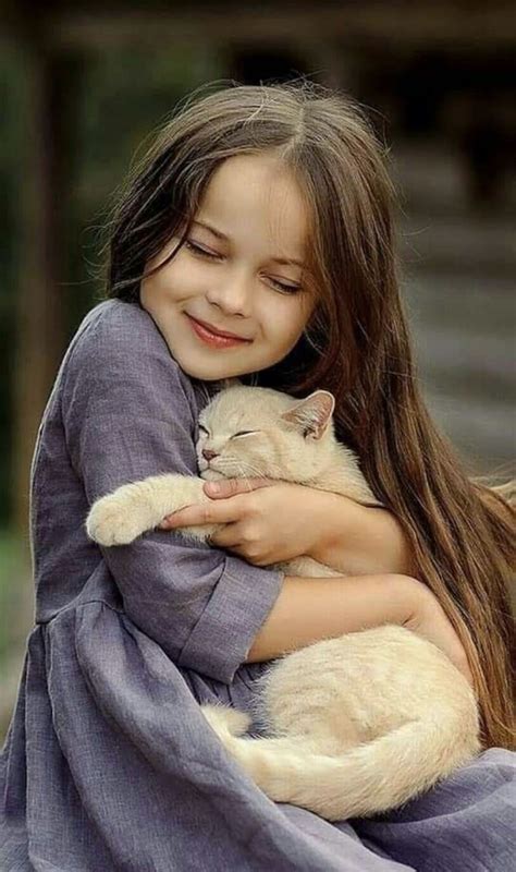 A Girl And Her Kitty Animals For Kids Baby Animals Cute Animals Kids