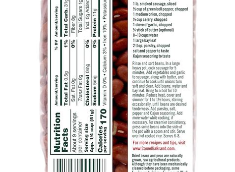 Camellia Red Beans Nutritional Info Nutrition Pics