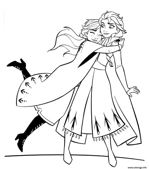 Coloriage Anna et Elsa Hugging  JeColorie.com