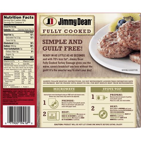 Jimmy Dean Fully Cooked Sausage Patties Nutrition Facts Bios Pics