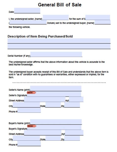 Download General Blank Bill Of Sale Form Pdf Word For Vehicle Bill