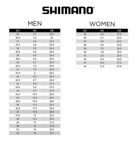 Shimano Size Chart