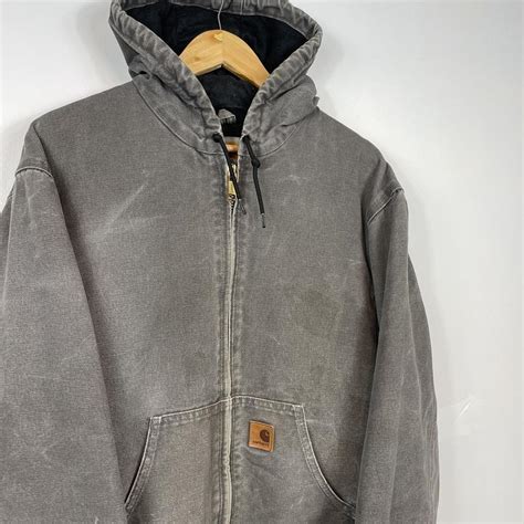 Vintage Carhartt Jacket Grey Hooded Mens Depop