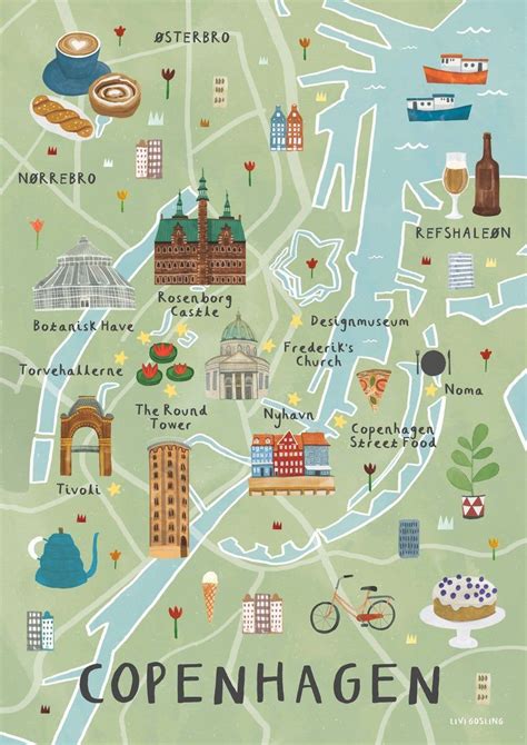 Copenhagen Illustrated Map Danish Art Print City Map Etsy