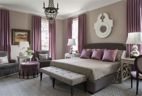 Purple And Gray Bedroom With Mismatched Nighstands Contemporary Bedroom