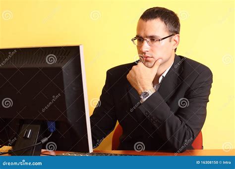 Young Businessman Working On Computer At Office Stock Photo Image Of