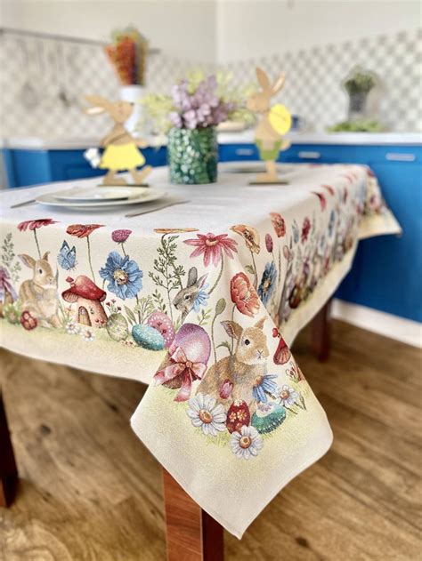 Easter Linens Easter Textile Easter Tablecloth With Eggs Table