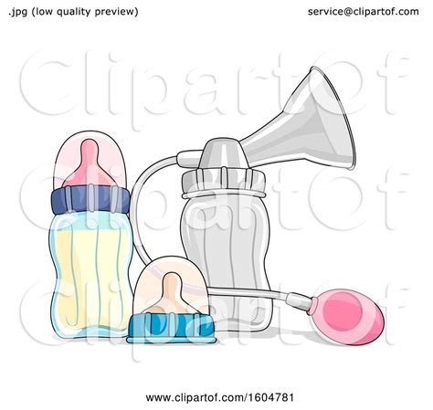 Clipart Of A Manual Breast Pump With Bottles And Nipples Royalty Free