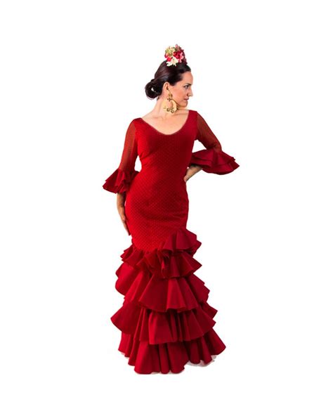 Traje De Gitana Del 2020 En Rojo Plumeti El Rocio