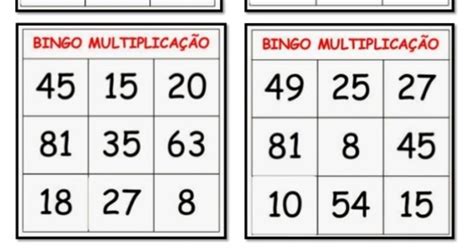 Atividades Pedagógicas Jogo Pedagógica Bingo Da Multiplicação
