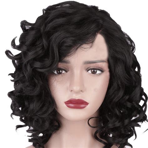 32 Off Short Hair Woman Side Inclined Bang Curly Hair Black Small