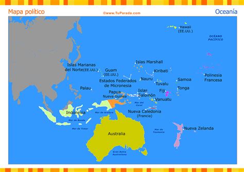 Mapa De Oceanía Político Tarjetas De Mapas