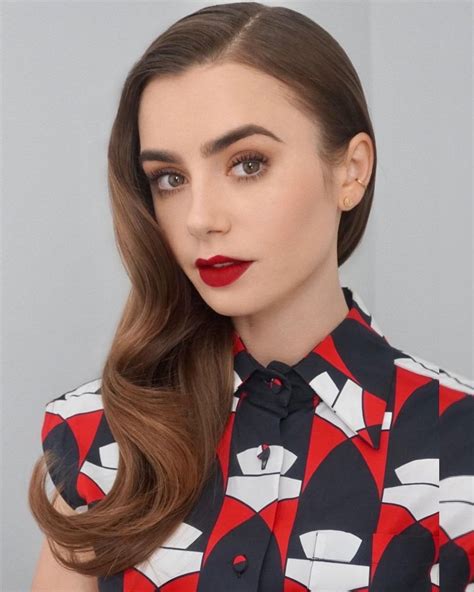 Lily C In 2021 Lily Collins Style Red Lips Makeup Look Lily Collins