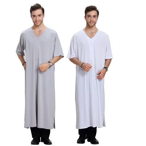 Kurta Islamic Arab Clothing Men Abaya Thobe Loose Kaftan Arab Adult Half Sleeve Long Clothes