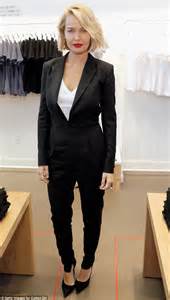 Lara Bingle Pairs Chic Black Tuxedo Over A Simple White T Shirt For The