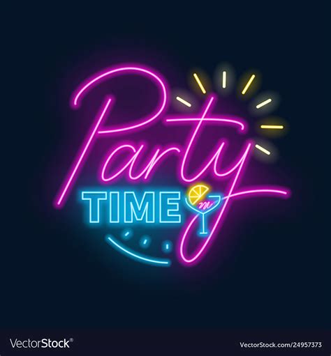 Party Time Neon Lettering In Retro Style Vector Image
