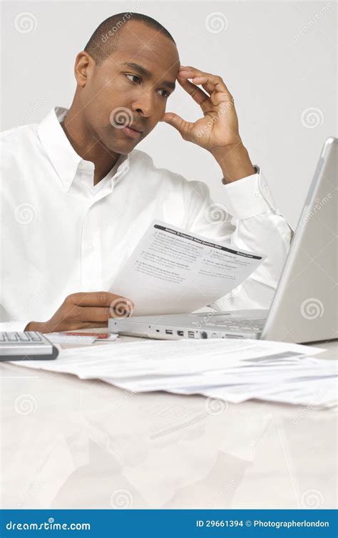 Businessman Figuring Out Bills Stock Photo Image Of Adult Anxious