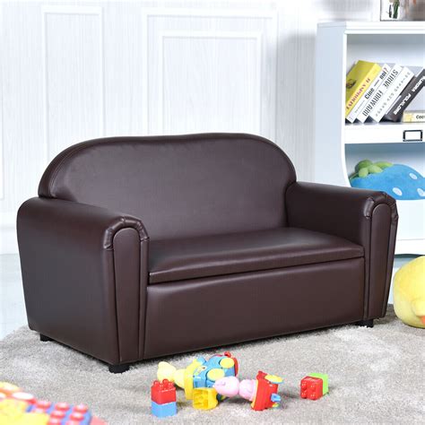Gymax Kids Sofa Armrest Chair Lounge Couch Wood Construction Storage