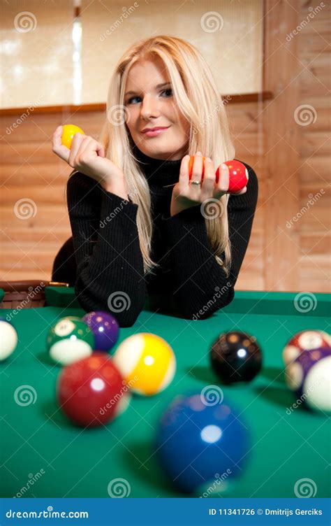 Pretty Blond Girl With Billiard Balls Royalty Free Stock Image Image