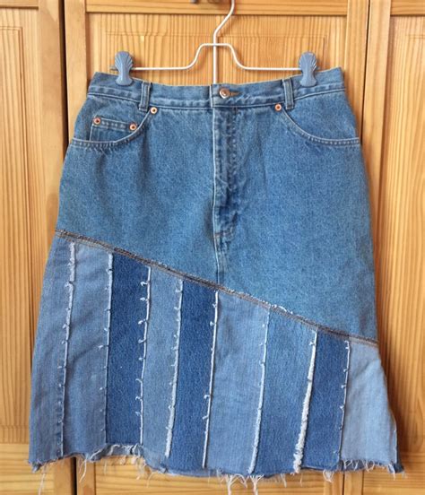 Vintage Denim Skirt Recycled Jeans Skirt Boho Denim Skirt Etsy