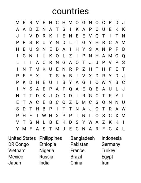 Word Search Puzzles Printable Countries