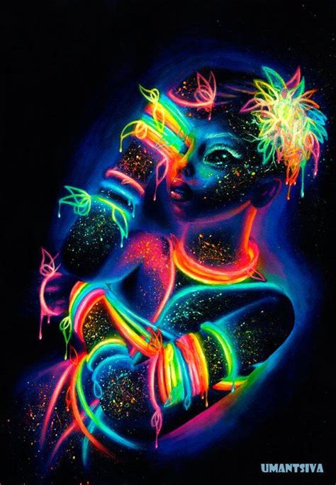 Psychedelic Canvas Print Embellished With Neon Paint Etsy Glowing