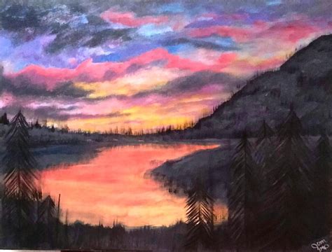 Sunset Mountains Watercolor Img Abarne
